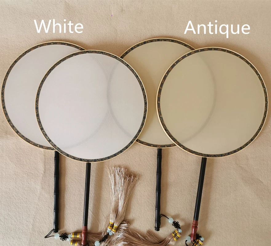 

Antique White Chinese Silk Hand Fans Traditional Handle Costume Dance Wedding Making DIY Embroidery Painting