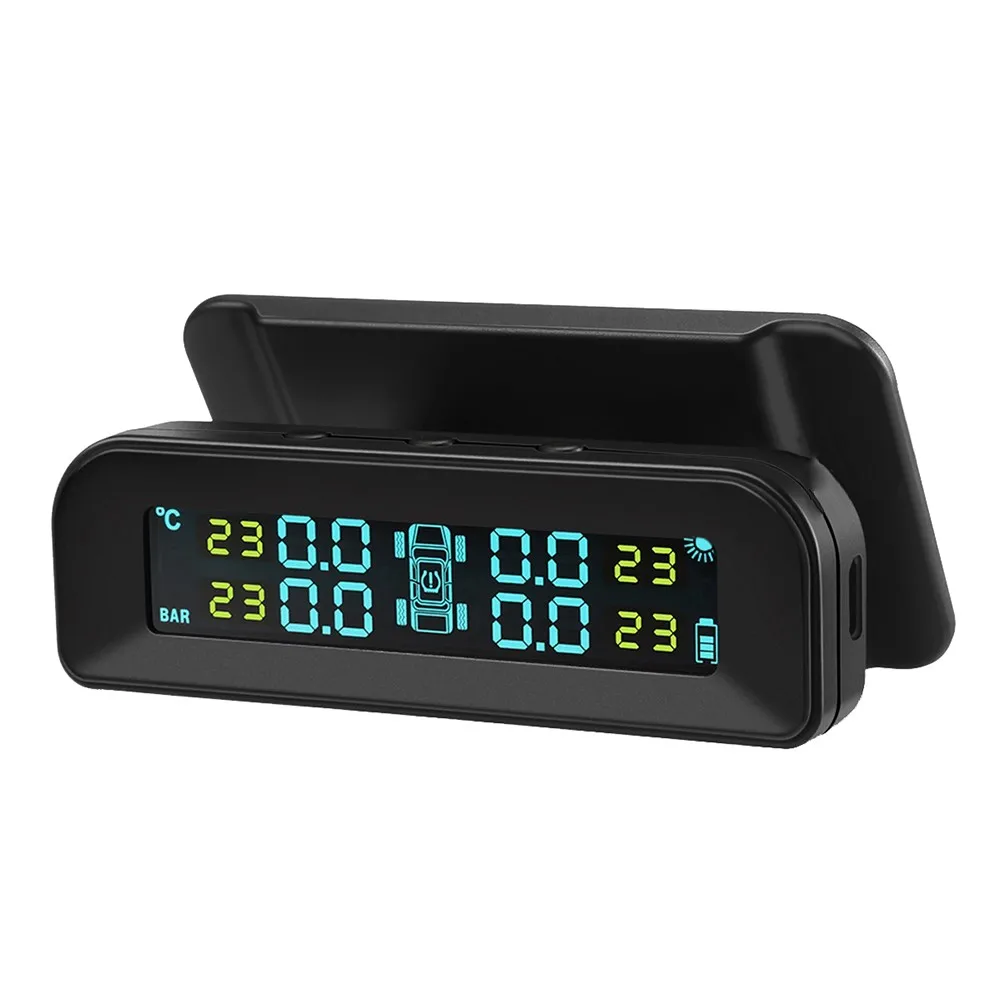 

TPMS Car Tire Pressure Alarm Monitor System IP67 Real Time Display Attached to Glass Wireless Solar Power Charging