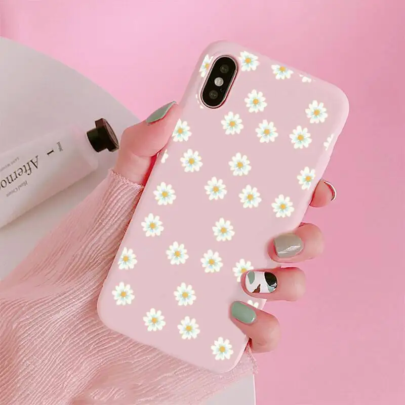 

Cute cartoon daisy flower Phone Case Candy Color for iPhone 6 7 8 11 12 s mini pro X XS XR MAX Plus