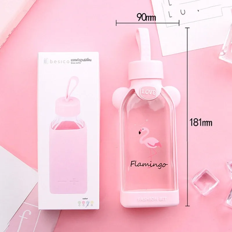 

1pc Glass Water Bottle Cherry Blossom Pattern Transparent Creative Fresh Cute Girl Heart Portable Sports Outdoor Cup