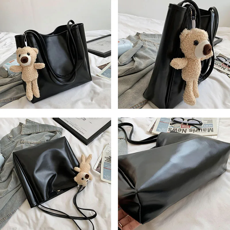 

Shoulder Bags Women Solid Tote Bag Large Capacity Handbag New Spring Simple PU Leather Designer Students Harajuku Ulzzang Daily