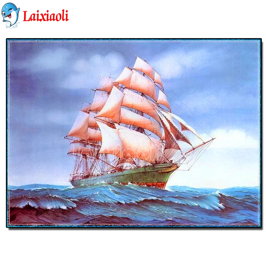 

Алмазная живопись «Морская Лодка», вышивка крестиком, пиратский корабль, мозаика, рукоделие, вышивка 5d «сделай сам», полная стразы, украшени...
