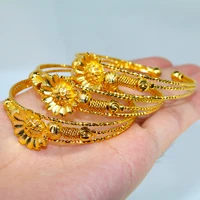 4pcs beads 24k gold color dubai bangles for women ball copper habesha flower bracelet girls africa bangles wedding jewelry