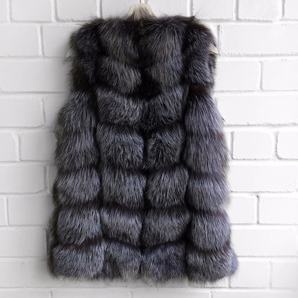 TOPFUR New Fashion Real Fox Fur Coat Women Winter Gray Vest Women Medium Long Solid Clothes Women Slim Vest Natural Fox Fur