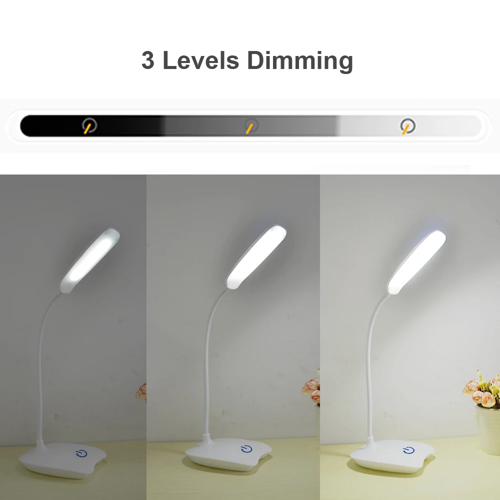 LED лампа настольная 18 светодиодный Перезаряжаемый USB, настольный светильник современный сенсорный переключатель, 3 режима, диммер, светильник для чтения и учебы, настольная лампа для спальни