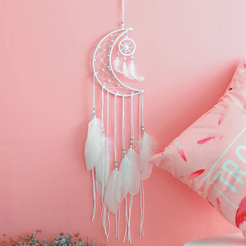 

Handmade Dream Catchers Net Hanging Decoration Ornament for Room Car Mini Moon Wind Chimes Dream Catcher