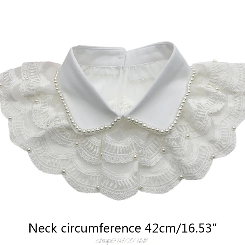 

Women Layered Pleated Lace Fake Collar Shawl Vintage Pearl Beading Lapel Half Shirt Blouse Decorative Necklace A16 21 Dropship