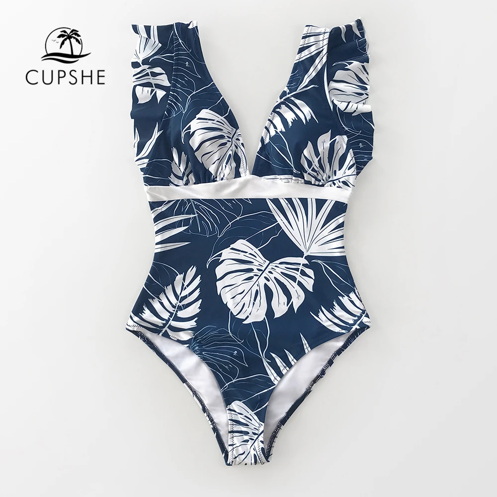 Купальник CUPSHE с принтом в виде лисичек оборками треугольным вырезом открытой