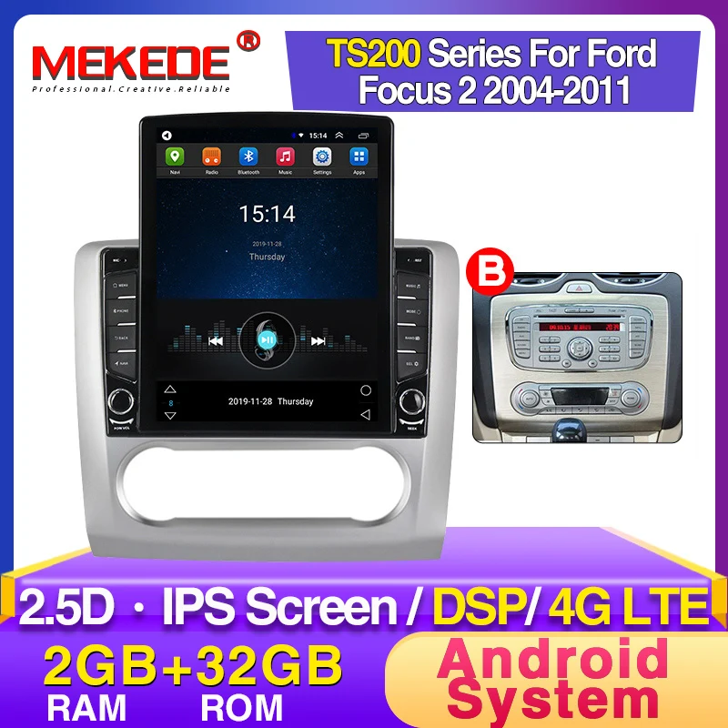 Автомагнитола MEKEDE Tesla мультимедийный плеер 2DIN на Android для ford focus EXI MT 2 3 Mk2 2004 2005 2006