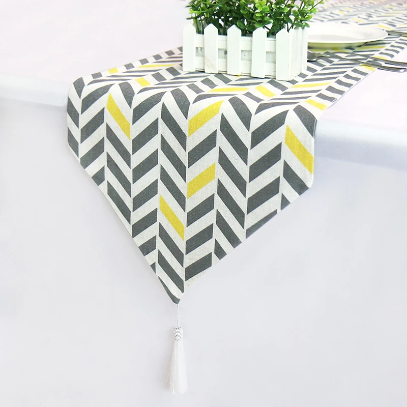 

Table Runners Modern Linen Stripe Bed Runner For Wedding Geometric Luxury Cloth with Tassels Dining Decoration Party Home