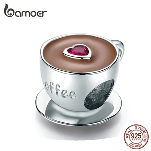 Bamoer кофейная чашка, металлические бусины для женщин, шармы пандора серебро 925 оригинальные европейский браслет с подвесками из стерлингового серебра 925 пробы, эмаль, модные украшения с шармами SCC1286