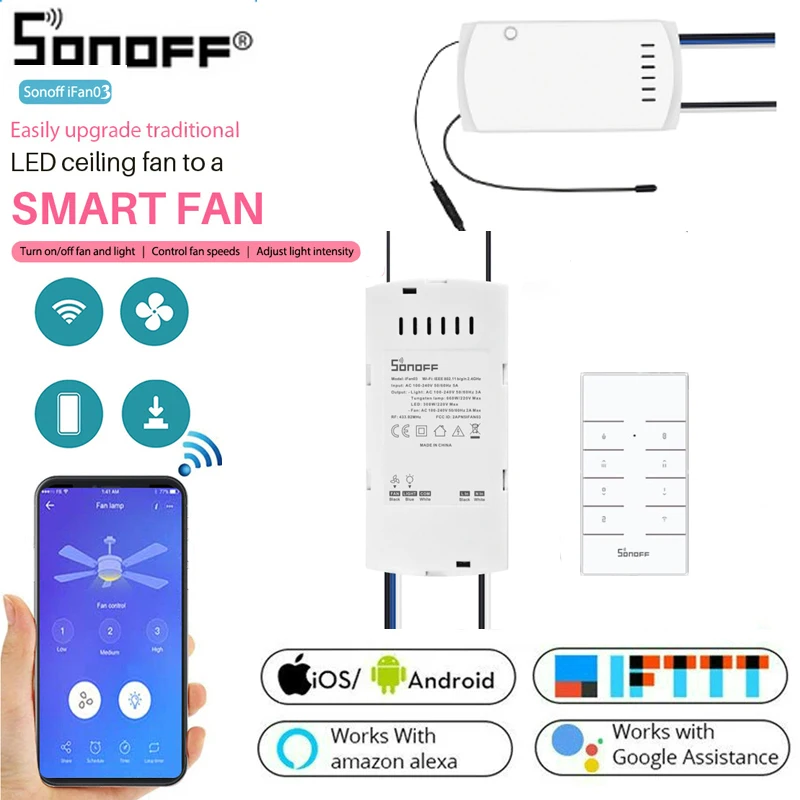 Sonoff IFan03 вентилятор умный переключатель конвертировать вентилятор в Wi-Fi приложение дистанционное управление регулировка скорости вентилятора диммер контроллер с Alexa Google Home