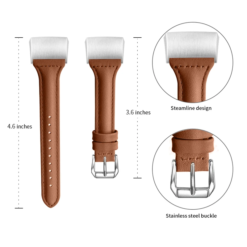 brown OULUCCI металлический сетчатый ремешок с петлей, для браслета Fitbit charge 2 кожаный ремешок для Fitbit charge, 3 ремешка, умный браслет для мужчин и женщин - Цвет: brown