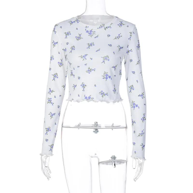 

2020 Autumn sexy round neck Floral print long sleeve T-shirt women