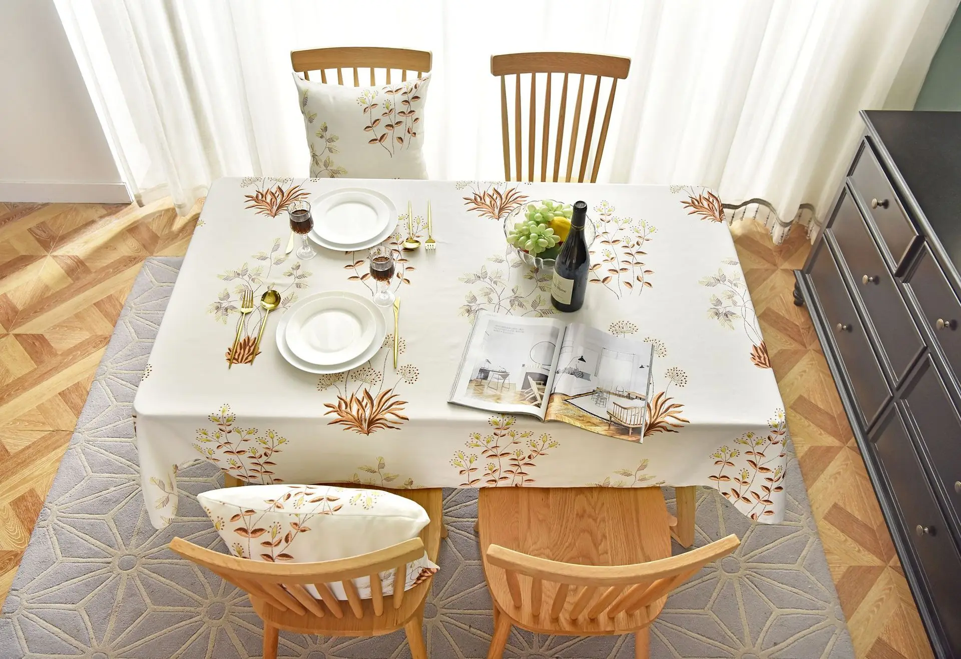 

Tablecloth Rectangular Waterproof Oilproof Table Cover Flowers colour European Style Household Birthday Party Tablecloth Cover