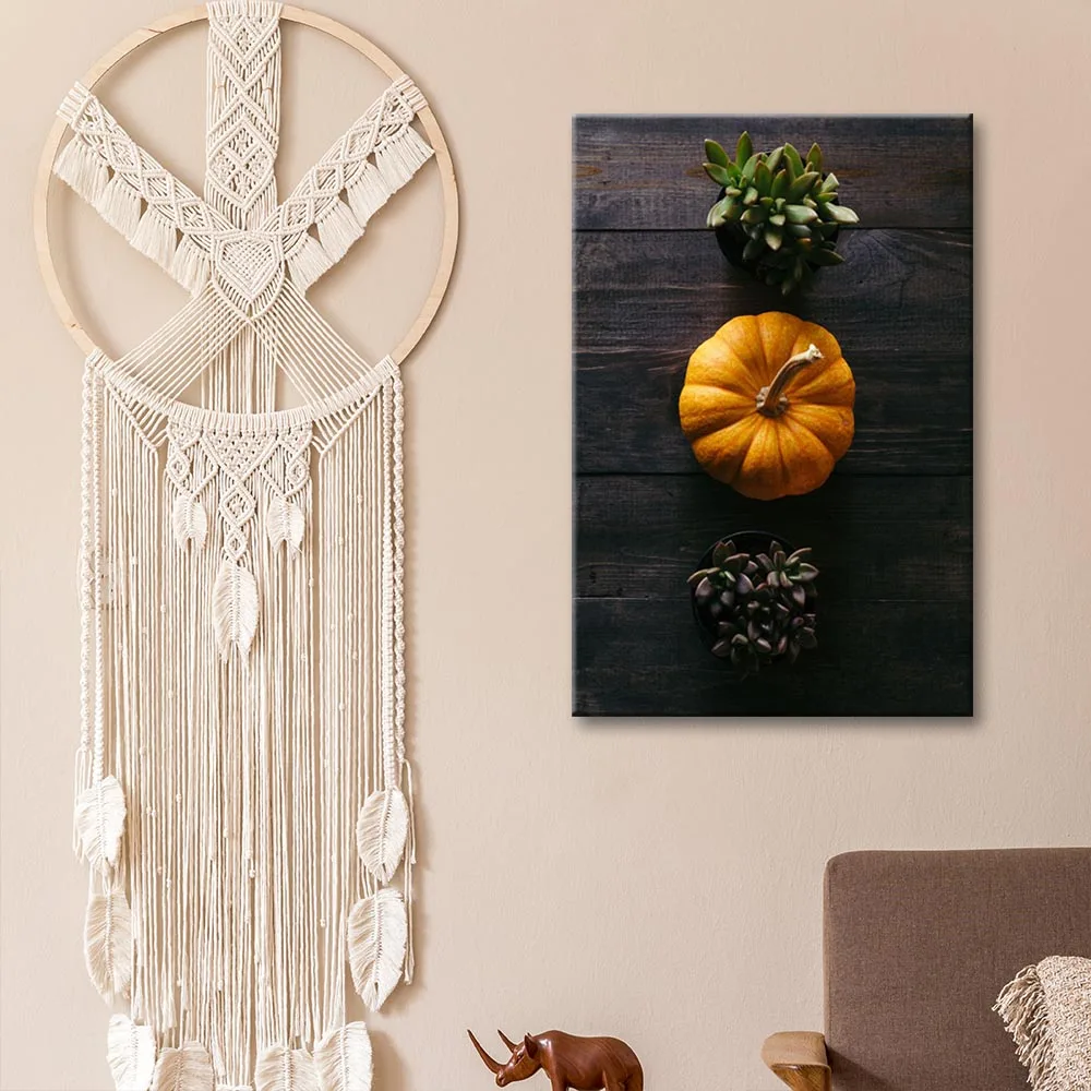 

Canvas Painting Flowers Pumpkin Posters and Prints Wall Art Picture for Living Room Decor No Frame