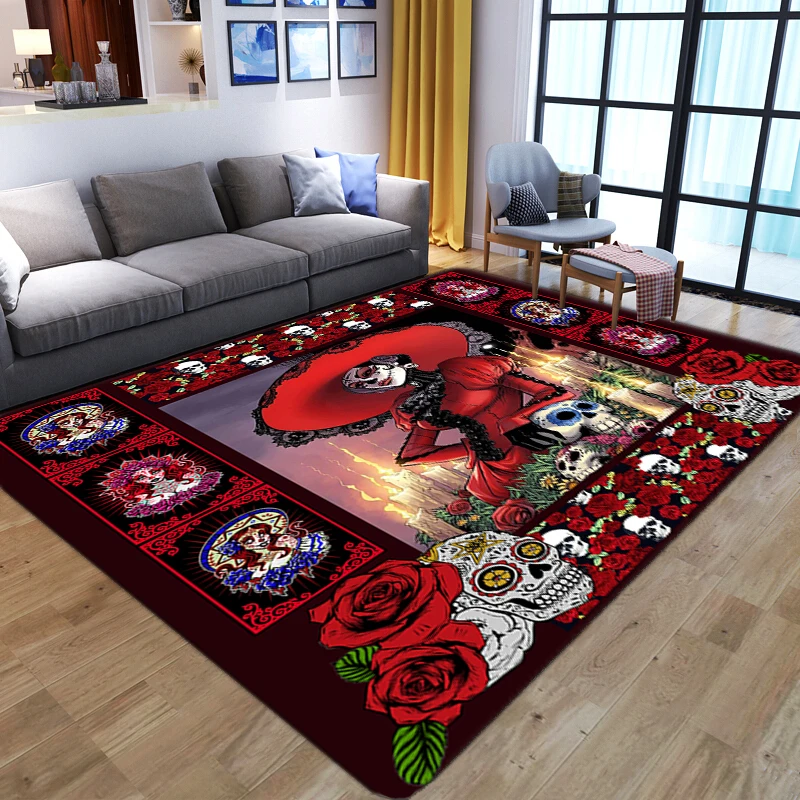 

3D красивые женские ковры с принтом черепа для гостиной великолепные цветочные Нескользящие Коврики для зоны спальни прикроватный Декор иг...