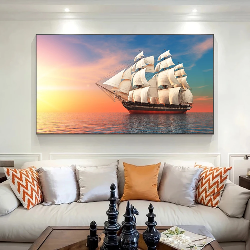 

HD Sea Sailboat Landscape Canvas Painting Art Posters and Prints Modern Wall Art Pictures for Living Room Home Decor