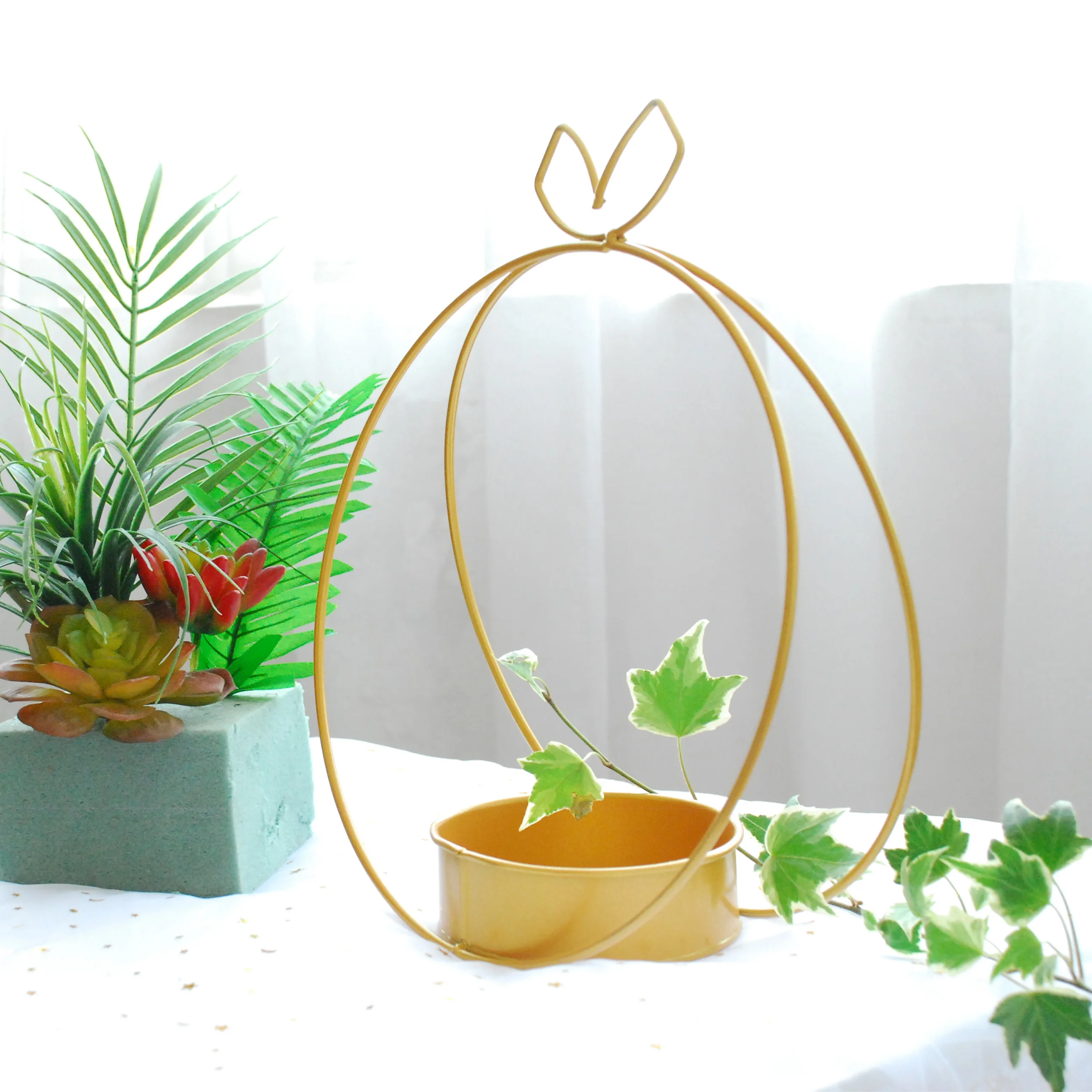 Креативная позолоченная кованая железная металлическая подставка для цветов в