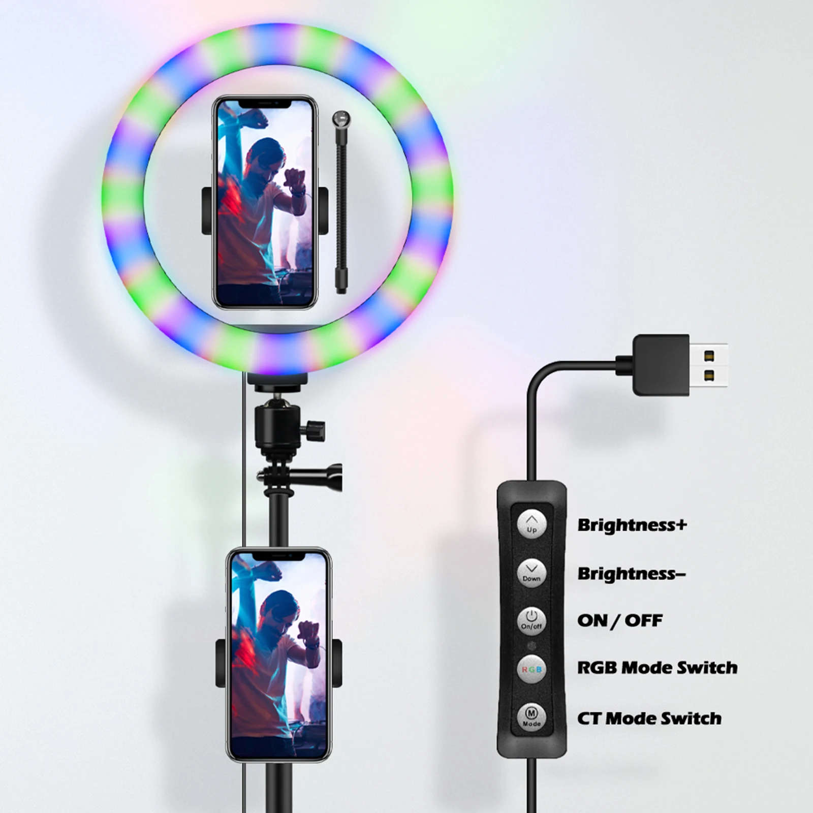 

10" Selfie RGB LED Light With Tripod Stand Cellphone Holder Dimmable LED Light Set For Live Stream Selfie Photo YouTube