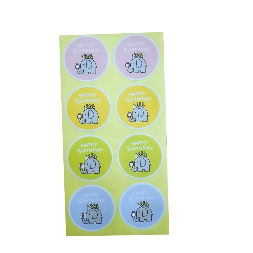 

80pcs/lot Cartoon Elephant 'Happy Birthday' Paper Seal Sticker Gifts Decorative Package Sealing Label For Handmade Products