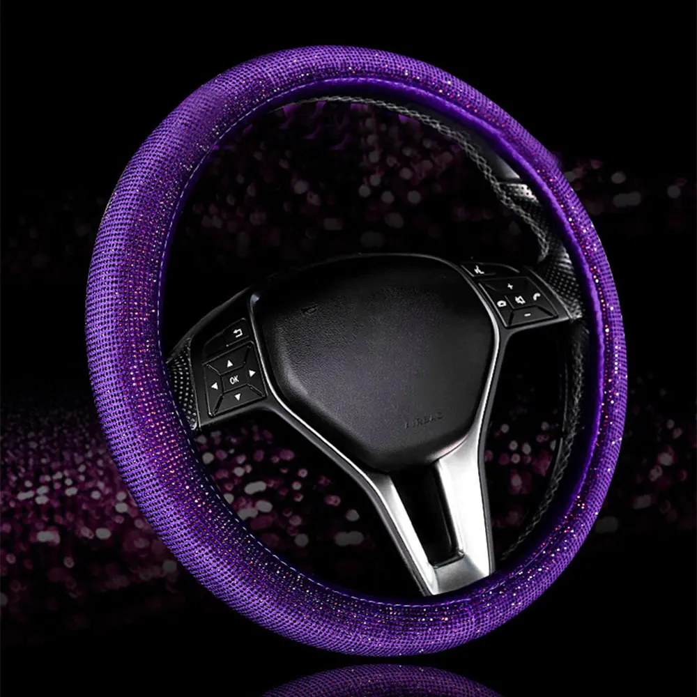 

Luxury Crystal Colorful Rhinestone Car Steering Wheel Covers Women Rhinestone Car Covered Steering-Wheel Accessories