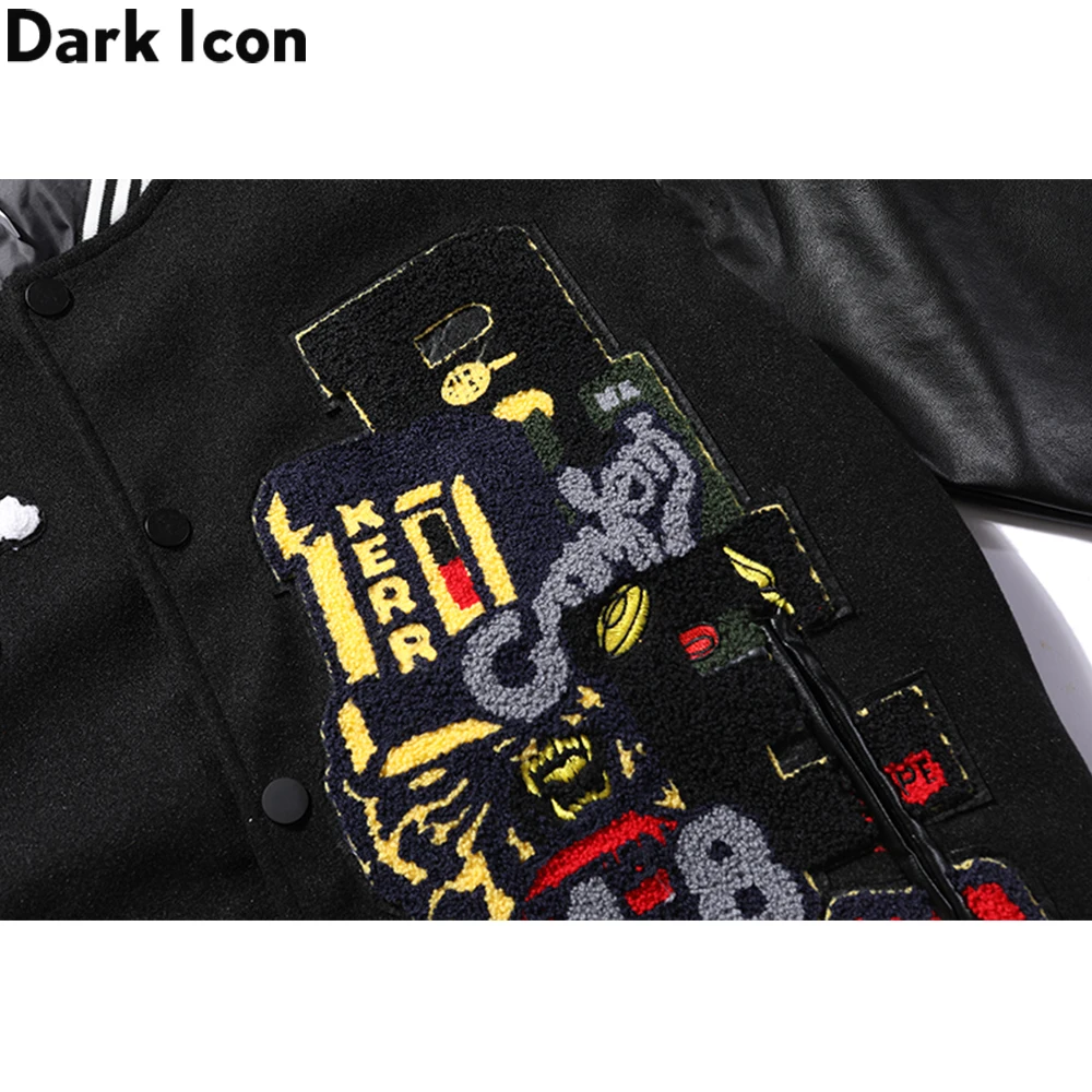 Куртка-бомбер Dark Icon из искусственной кожи в стиле пэчворк Утепленная зимняя