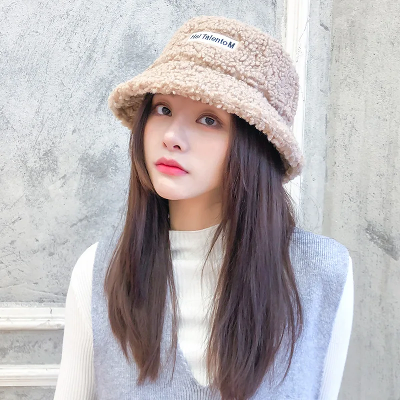 

Women Hat Solid Artificial Fur Warm Female Cap Faux Fur Winter Bucket Hat for Women Outdoor Sunscreen Sun Hat Panama Lady Cap
