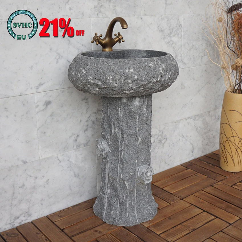 

HC-040 Retro Stone Pedestal Basin Domestic Floor-standing Wash Basin Balcony Courtyard Outdoor Marble Basin Art Pedestal Sink