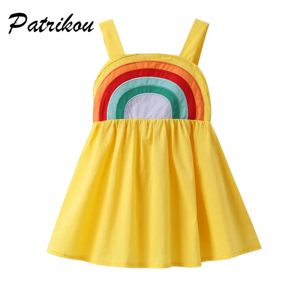 

Children's Clothing Rainbow Dresses for Toddler Girls 2-7Y Cotton Sleeveless Kid Casual Sling Stripe Sundress Princess Robe 2021