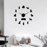 lovely bedlington terrier art stickers diy giant wall clock family home pet frameless silent wall watch nice gift for dog lovers
