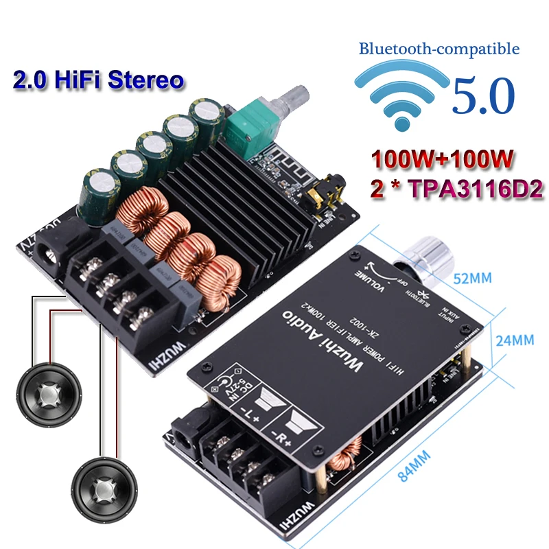 

Audio Power Amplifier Bluetooth-compatible 5.0 Stereo HiFi Class D Digital TPA3116 Home Theater AUX Music AMP
