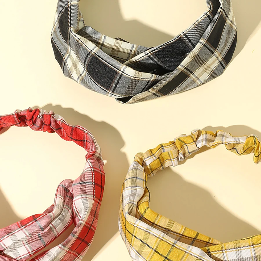 

3pcs Women Wide Plaid Turban Headwrap New Winter Retro Make Up High Elastic Headband Womens Crisscross Knot Headdress Head Hoop