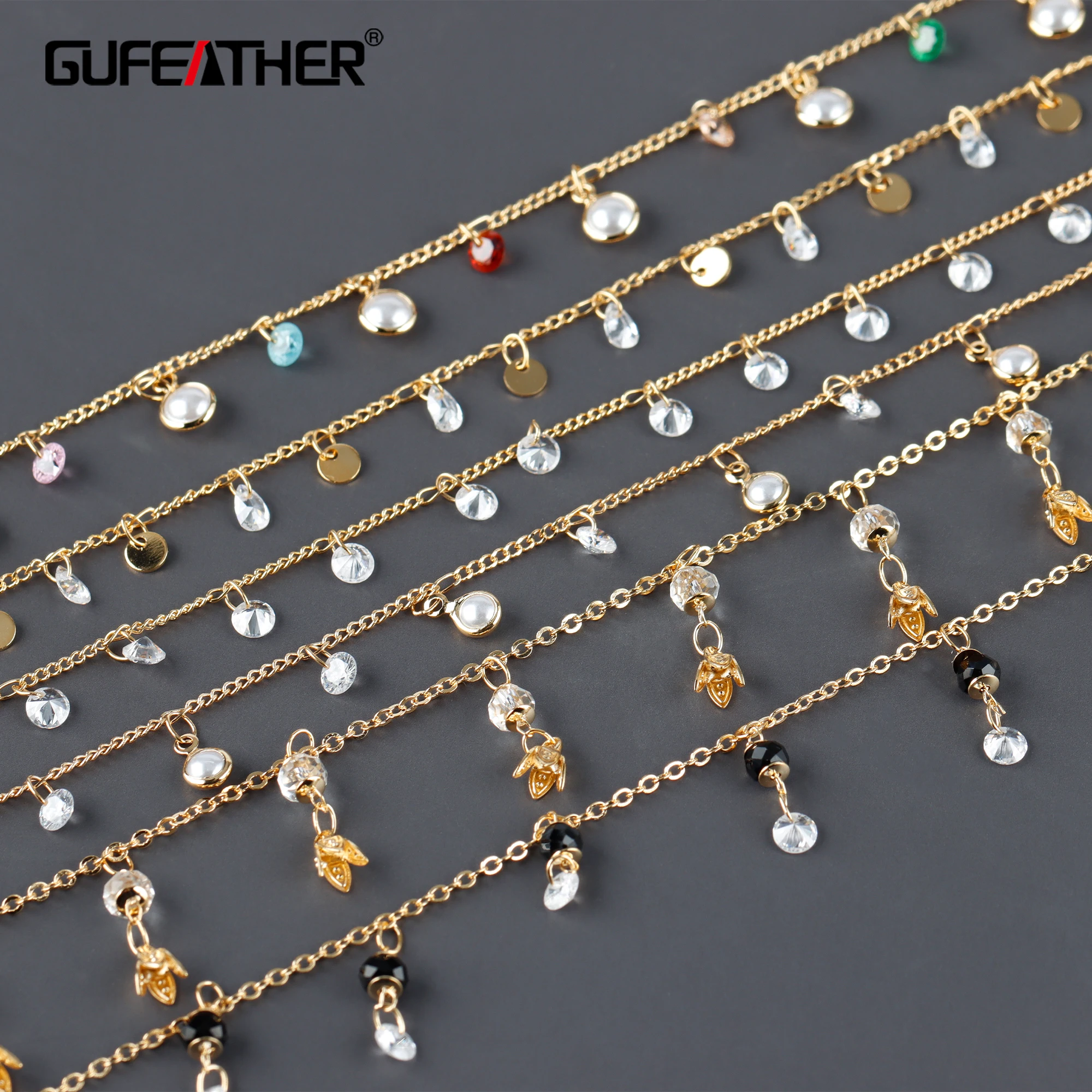 

Цепочка GUFEATHER C195 для самостоятельного изготовления ювелирных изделий, покрытая 18-каратным золотом, из меди и металла, с жемчужинами из цирко...