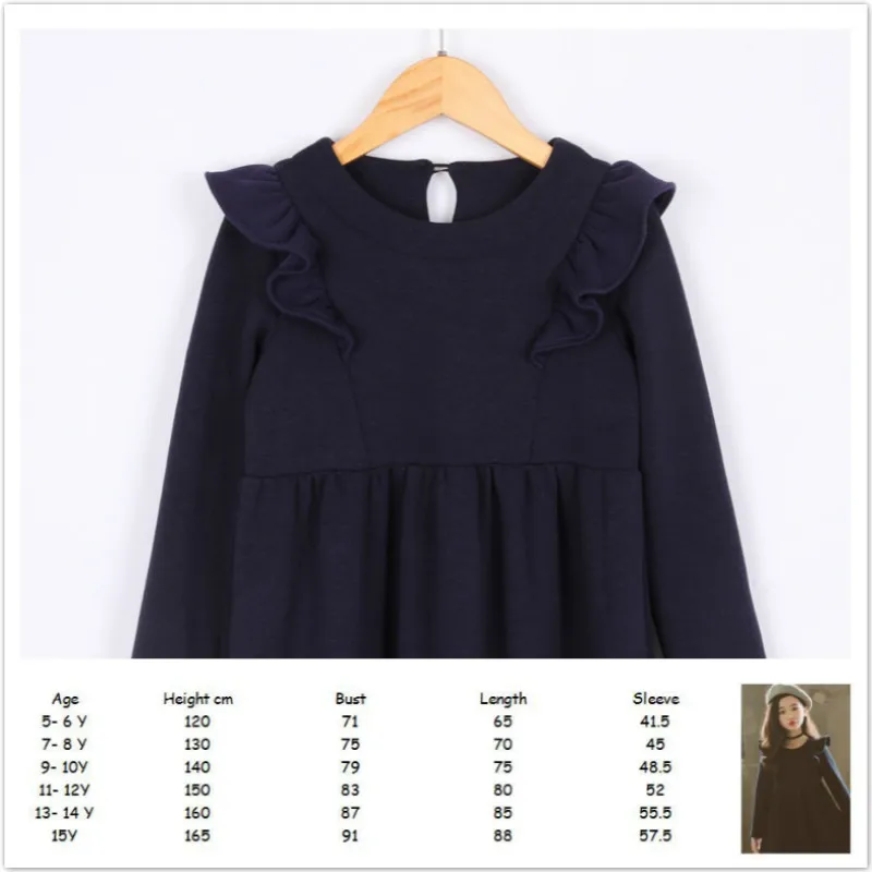Teen Clothes Winter 2019 Fall Velvet Thick Korean Warm Long Sleeve Princess Kid School Dress Black for Girls 5 - 17 Year | Детская