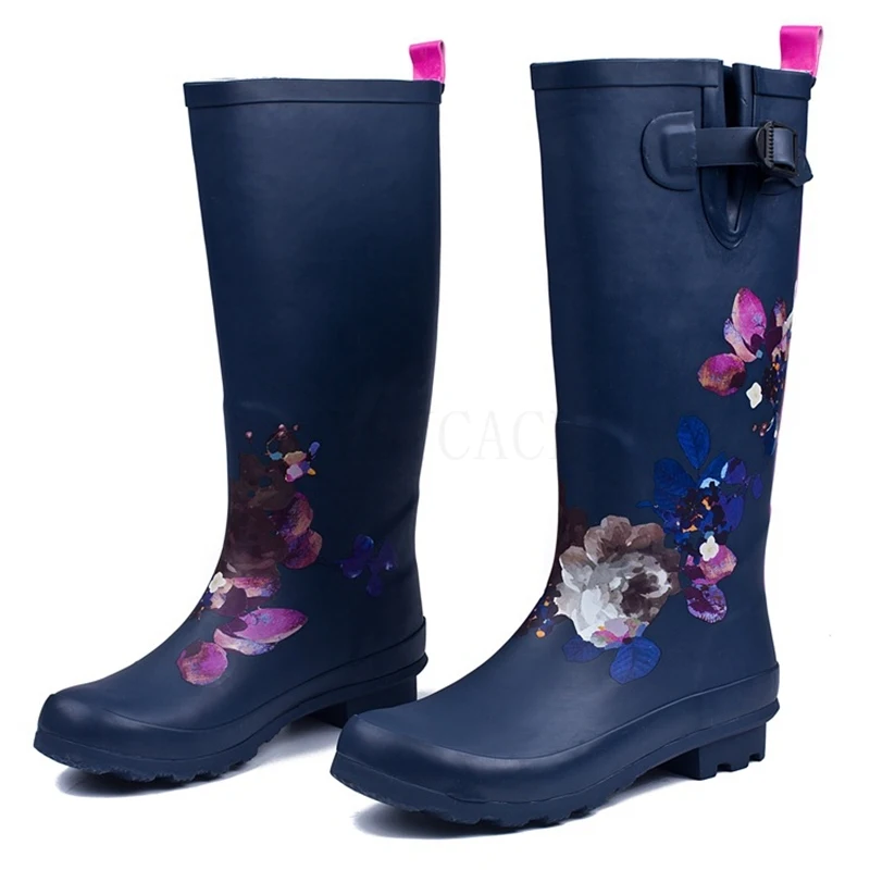 Woman Waterproof Rain Boots Women Spring/Autumn Rainboots Print Female Knee-High Boots Non-Slip Fashion Casual Shoes galoshes
