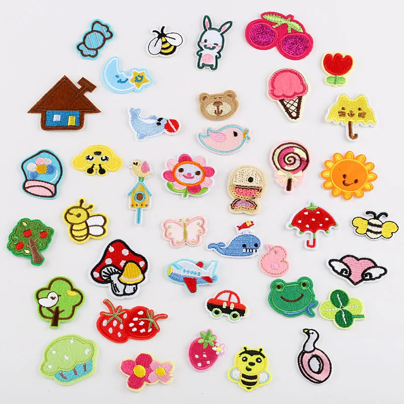 

40 kinds mixed Cartoon Iron On patches for children's clothing embroidery flower down jacket Cute DIY Sequin Applique Badge