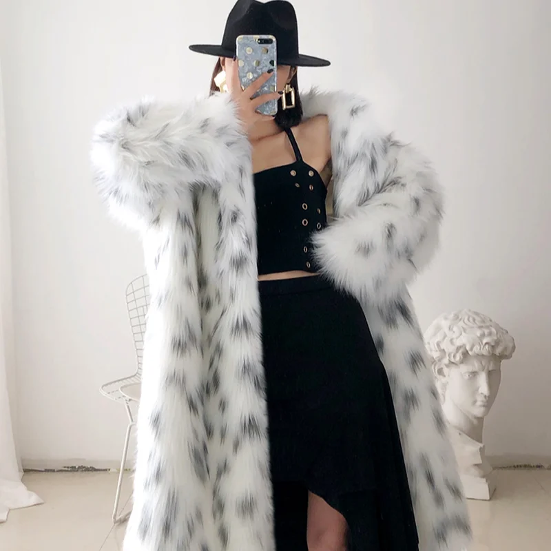 2021 Winter Import Fox Fur Coat Turn-Down Collar Warm Thick Leopard Print Female Fox Coats Medium Natural Fur Slim Fox Fur Coats