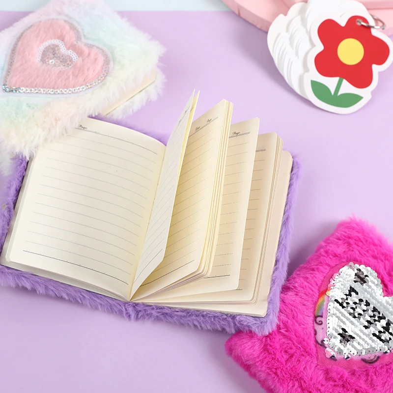 Портативные блокноты a6 с блестками в форме сердца для студентов мягкий меховой