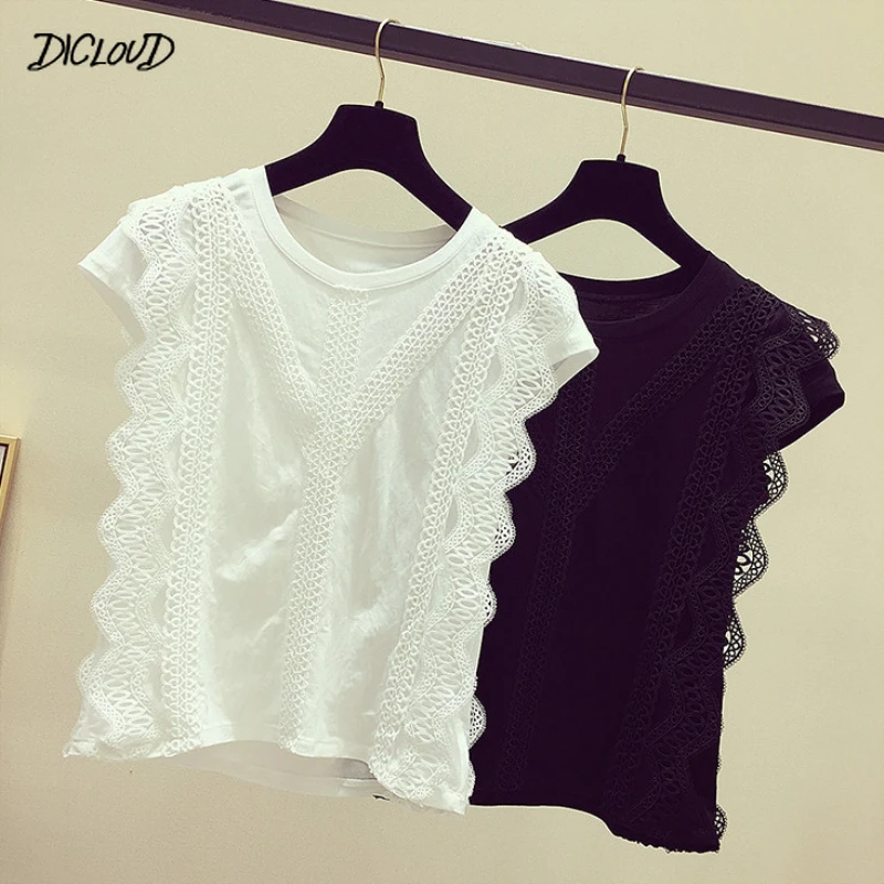 Женская блузка с кружевами однотонная размера плюс в Корейском стиле для лета