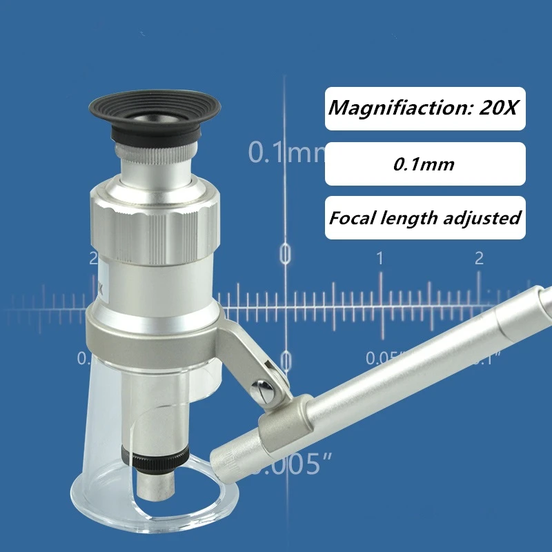 0 1 мм Лупа с высокой ногой 20X Карманный микроскоп со шкалой светодиодное