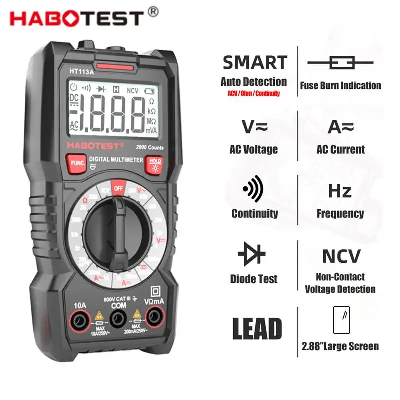 

HABOTEST Digital Multimeter Professional Handheld Smart AC DC Voltage Current Ohm Hz True RMS Capacitance DMM Multimeters