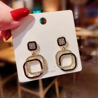 south korea rhinestone earrings for women in 2021 fashion simple diamond set design earrings with black geometric earrings