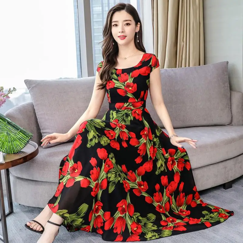 Yfashion/винтажное летнее платье для женщин с большим цветочным принтом; повседневные длинные макси элегантные платья для женщин; платье для девочек; Femme Vestidos