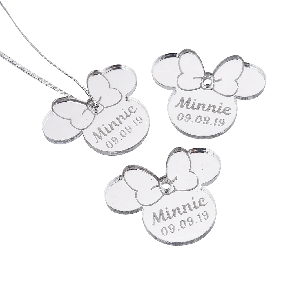 Style8 Silver 10 шт. персонализированные гравированное зеркало Минни Маус надписи имя карты метки ребенок душ украшение для вечеринки в день рождения 40 мм логотип - Цвет: Style8 Silver