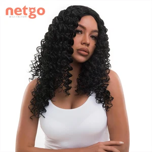 Netgo Loose Curly Synthetic Lace Front Wigs Long  Wavy Black Middle Part Hairline Wig Heat Resistant Fiber for Black Women