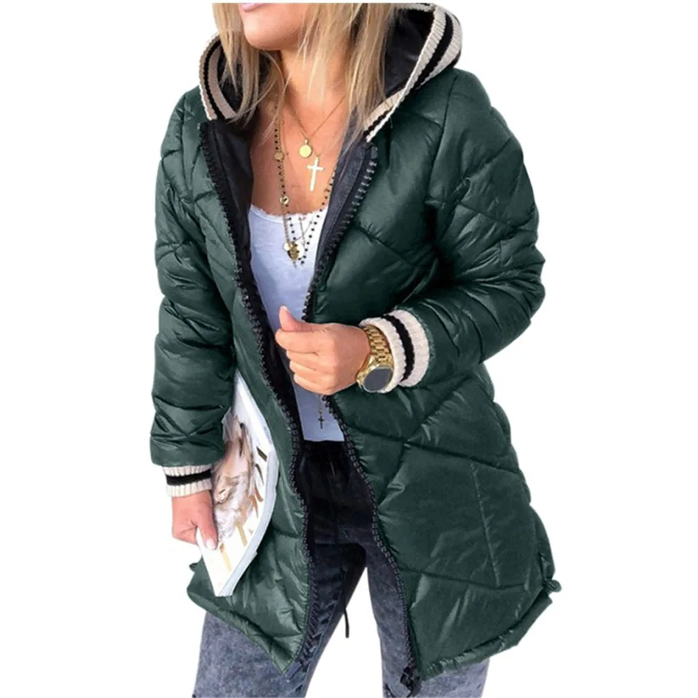 Women's Winter New High-Quality Hooded Jacket Fashion Street Style Warmth Thick Pure Color Jacket Casual Parka Coat S-XXL