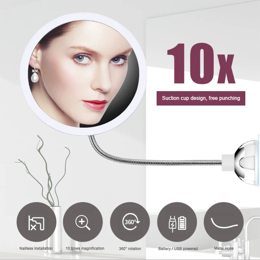 светодиодный 10X светильник макияж зеркало 360 градусов вращающийся Красота с