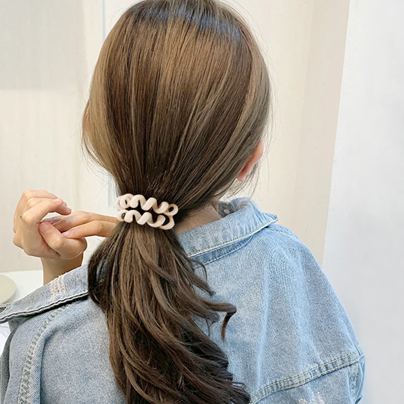 

Frosted Colored Telephone Wire Elastic Hair Bands For Girls Headwear Ponytail Holder Rubber Bands Women Hair Accessories