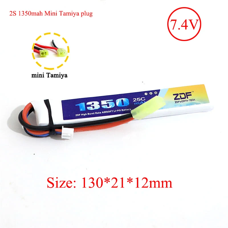 2S1350mah MiniTamiya ZDF RC Lipo Аккумулятор 7,4 V 11,1 V 1200mah 1350mah 1100mah 2S 3S 20C 25C для microsoft страйкбольного оружия модель вертолета BB пистолет - Цвет: 2S1350mah MiniTamiya